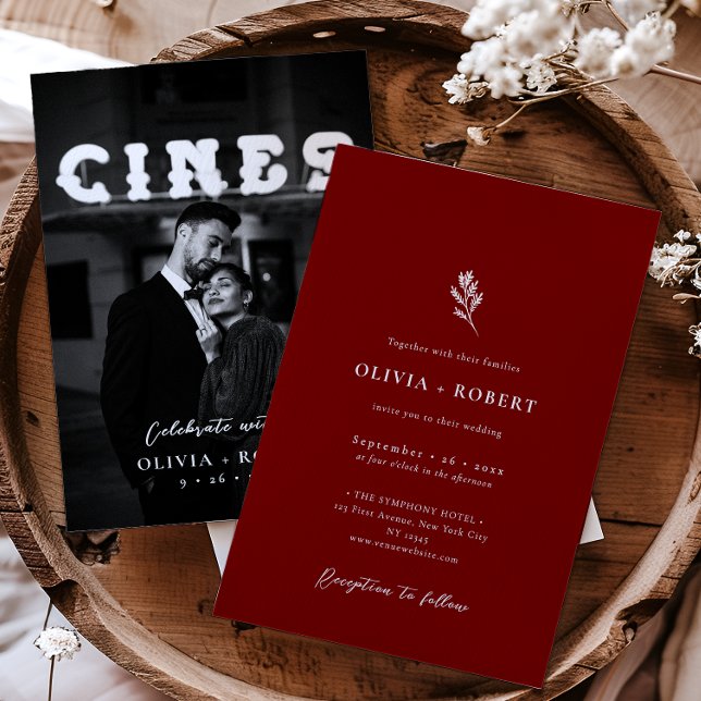 Convite Casamento de Foto Botânica Minimalista Elegante (Criador carregado)