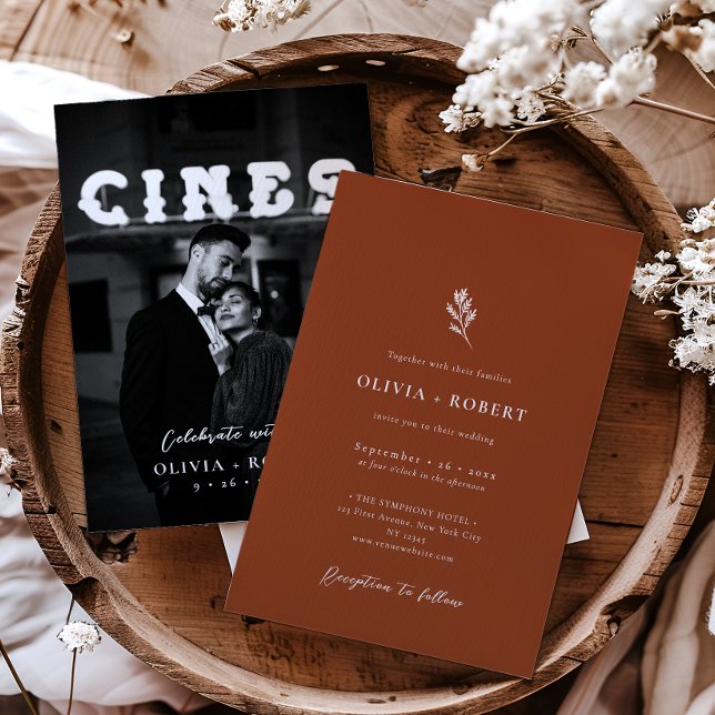 Convite Casamento de Foto Botânica Minimalista Elegante (Criador carregado)