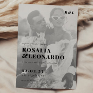 Convite Casamento de Foto Branca e Preto Elegante Moderno