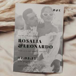 Convite Casamento de Foto Branca e Preto Elegante Moderno