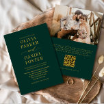 Convite Casamento de Foto Clássica do Código QR Dourado Em<br><div class="desc">Estamos absolutamente apaixonados por este convite para casamento esmeralda verde e dourado — é rico, elegante e eterno tudo ao mesmo tempo. O fundo esmeraldo profundo emparelhado com texto em ouro macio e metálico cria um sentimento luxuoso e formal que é perfeito para uma celebração romântica. A design inclui espaço...</div>