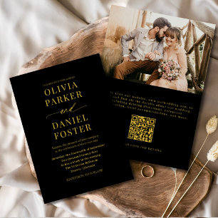 Convite Casamento de Foto Clássico do Código QR Dourado El
