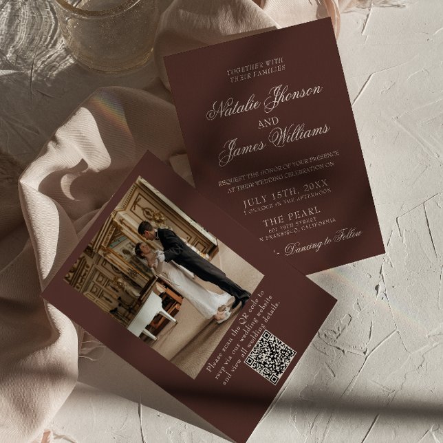 Convite Casamento de Foto Código QR Chocolate Marrom Dinhe (Criador carregado)