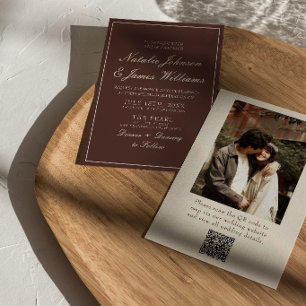 Convite Casamento de Foto Código QR Chocolate Marrom Dinhe