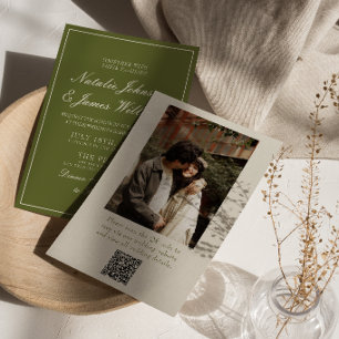 Convite Casamento de Foto Código QR Dinheiro Antigo Verde