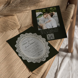 Convite Casamento de Foto Código QR em Preto e Branco Vint