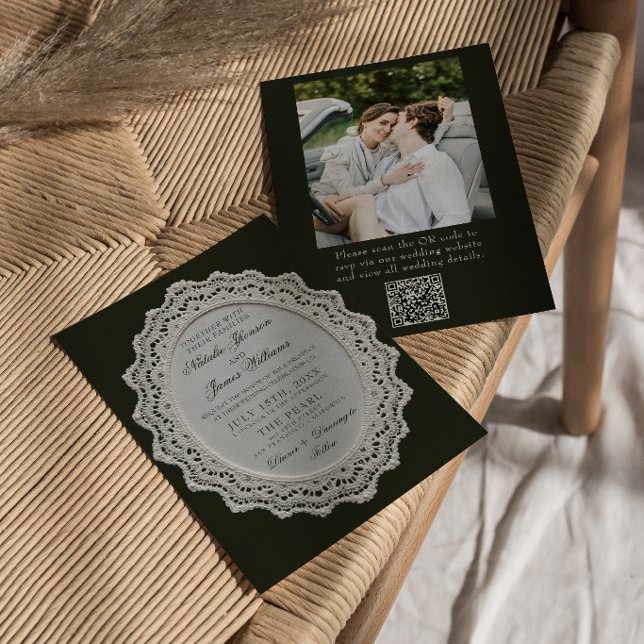 Convite Casamento de Foto Código QR em Preto e Branco Vint (Criador carregado)