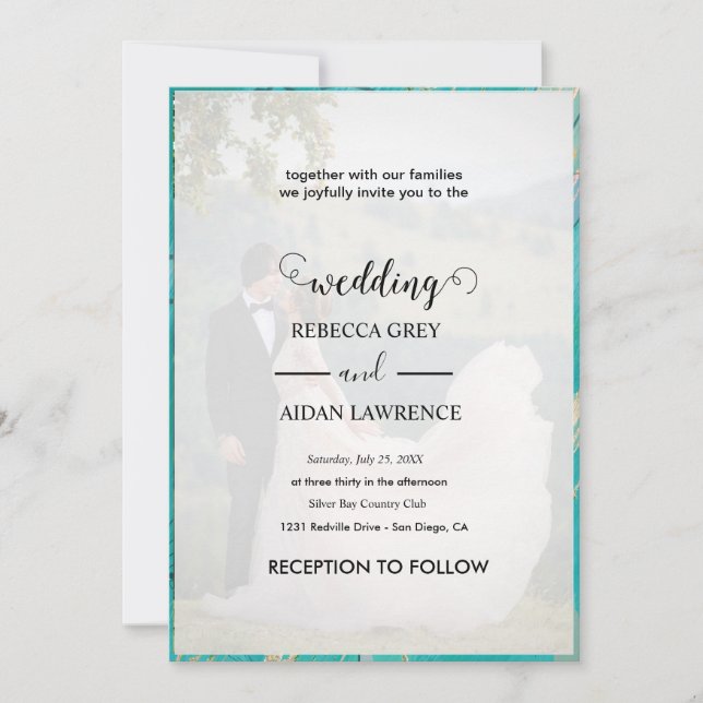 Convite Casamento de Foto com Borda de Ouro Branco e Preto (Frente)