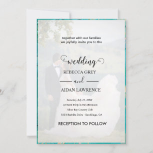 Convite Casamento de Foto com Borda de Ouro Branco e Preto