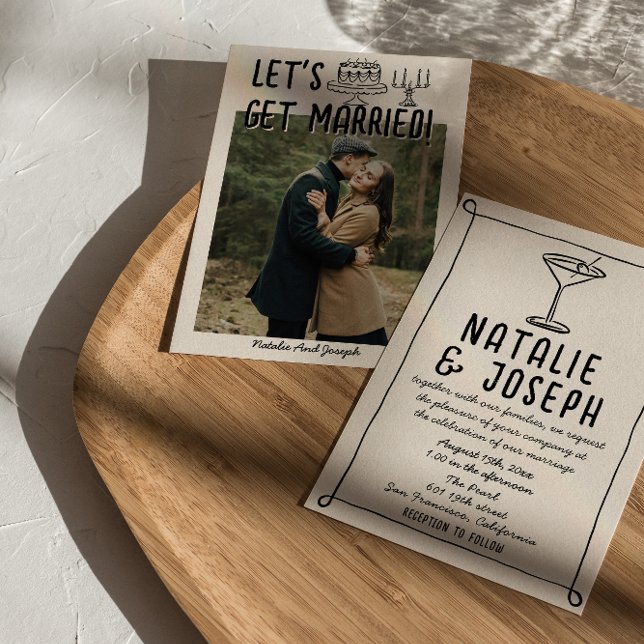 Convite Casamento De Foto Com Cocktail Escrito Desenhado À (Criador carregado)