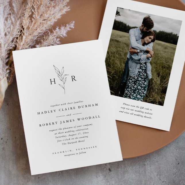 Convite Casamento de Foto com Código QR Botânico Simples M (Criador carregado)