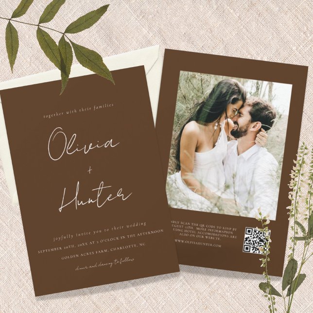 Convite Casamento de Foto com Código QR de Chocolate Minim (Criador carregado)