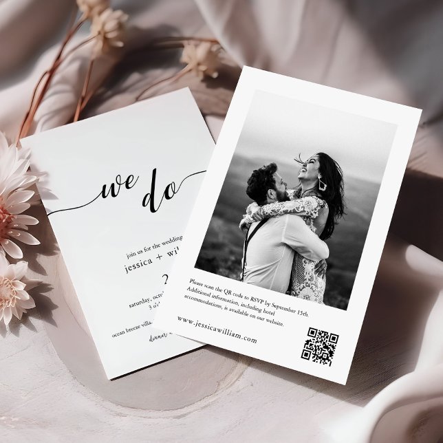 Convite Casamento de Foto com Código QR minimalista (Criador carregado)