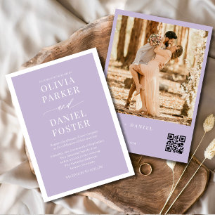 Convite Casamento de Foto com Código QR Roxo de Lavanda Mi