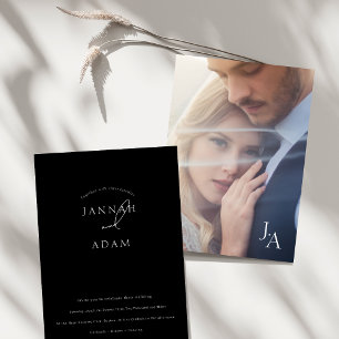 Convite Casamento de Foto com Letra Preta Minimalista