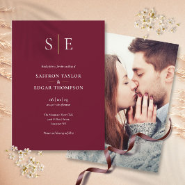 Convite Casamento De Foto Com Monograma Em Dourado E Borgo
