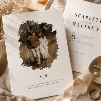 Convite Casamento de Foto com Monograma Minimalista Modern