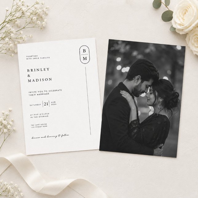 Convite Casamento de Foto com Monograma Moderno (Criador carregado)