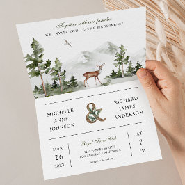 Convite Casamento de Foto com QR Code de Veado na Floresta