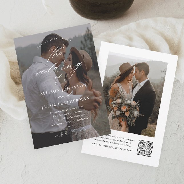 Convite Casamento de Foto com QR Code Elegante (Criador carregado)
