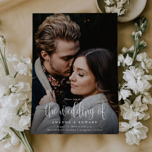 Convite Casamento de Foto com Rascunho de Caligrafia Moder