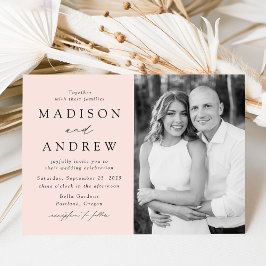Convite Casamento de Foto com Rosa Moderno e Elegante