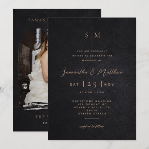 Convite Casamento de Foto com Textura Preta Minimalista Mo