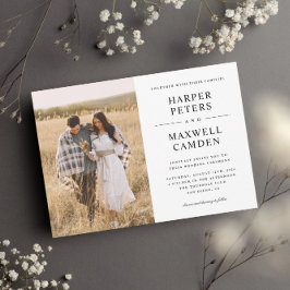 Convite Casamento de Foto com Tipografia Simples Preto e B