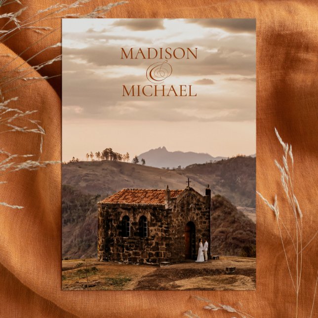 Convite Casamento de Foto Contemporâneo Boho Terracotta (Criador carregado)