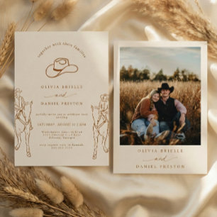 Convite Casamento de Foto Cowboy com Grama Pampas Boho Oci