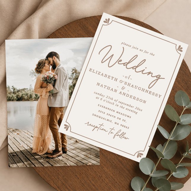 Convite Casamento de Foto Creme com Letra Elegante (Criador carregado)