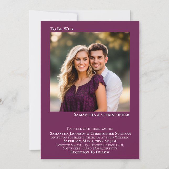 Convite Casamento de Foto de Ameixa Magenta Minimalista Mo (Frente)