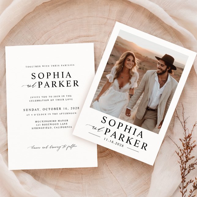 Convite Casamento de Foto de Boho Minimalista (Criador carregado)