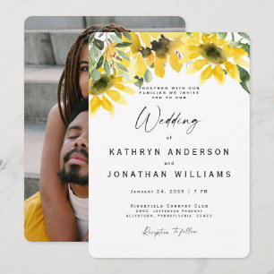 Convite Casamento de Foto de Casal Floral Aquarela de Gira