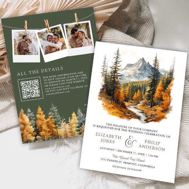 Convite Casamento de Foto de Código QR da Floresta de Mont (Criador carregado)