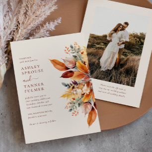 Convite Casamento de Foto de Código QR de Outono de Folhas