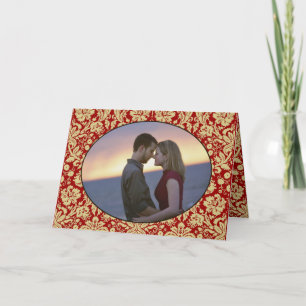 Convite Casamento de Foto de Damasco Floral e Vermelho Vit