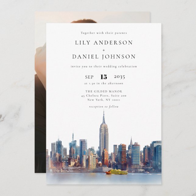 Convite Casamento de Foto de Destino de Nova Iorque (Frente/Verso)