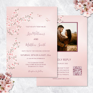 Convite Casamento de Foto de Flor de Cerejeira Rosa Rubor