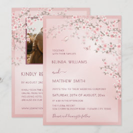 Convite Casamento de Foto de Flor de Cerejeira Rosa Rubor