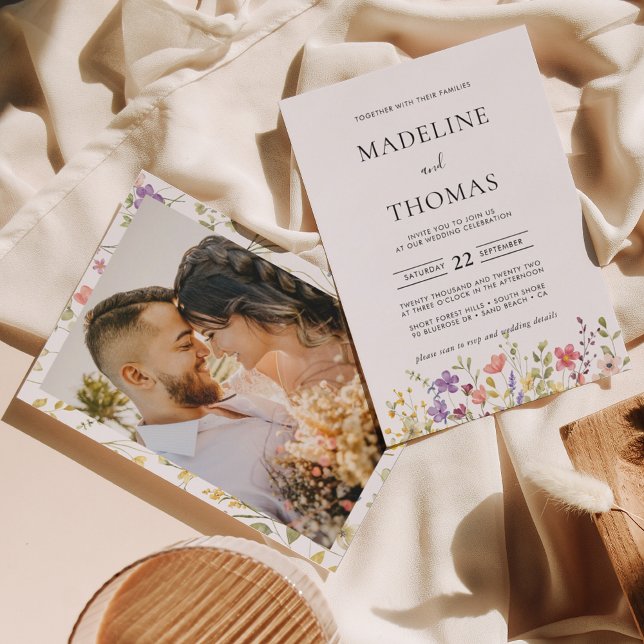 Convite Casamento de Foto de Flor Selvagem Elegante Boho (Criador carregado)