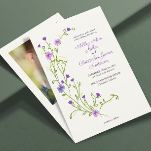 Convite Casamento de Foto de Flor Selvagem Roxo Minimalist