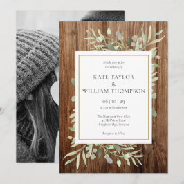 Convite Casamento de Foto de Folhagem de Madeira Rústica