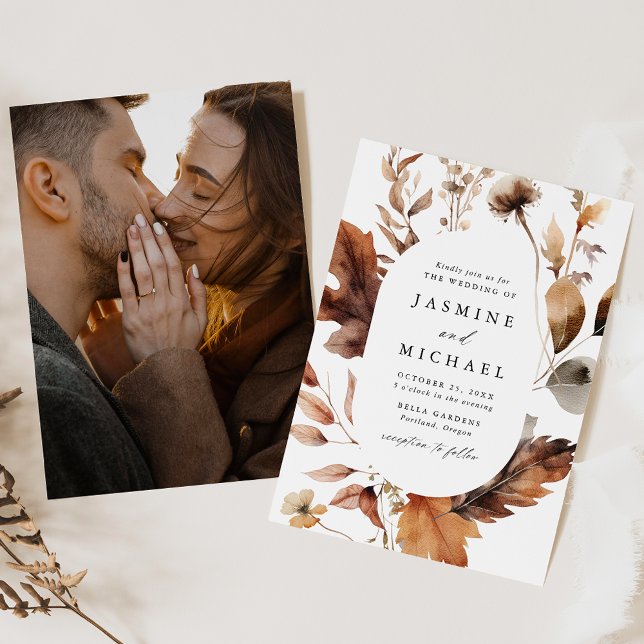 Convite Casamento de Foto de Frame Floral de Oval Rustic A (Criador carregado)