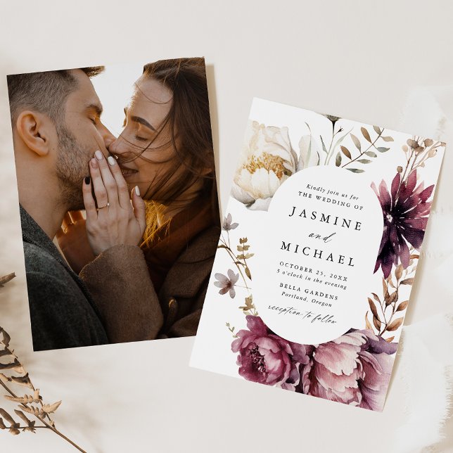 Convite Casamento De Foto De Frame Floral Rustic Autumn Ma (Criador carregado)