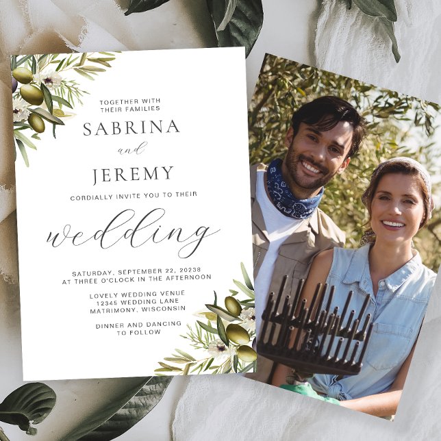 Convite Casamento de Foto de Galho de Oliveira em Aquarela (Criador carregado)