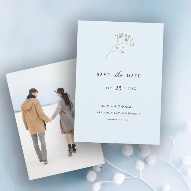 Convite Casamento de Foto de Gelo Elegante Salve a Data (ice blue winter berries modern classic wedding invitation elegant classy stylish traditional formal)