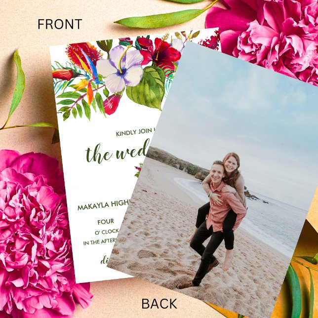 Convite Casamento de Foto de Hibiscus Ilha Floral Tropical (Criador carregado)
