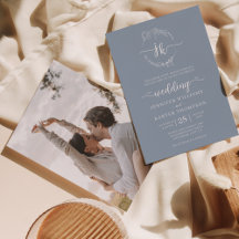 Casamento de Foto de Monograma Azul Floral Dusty