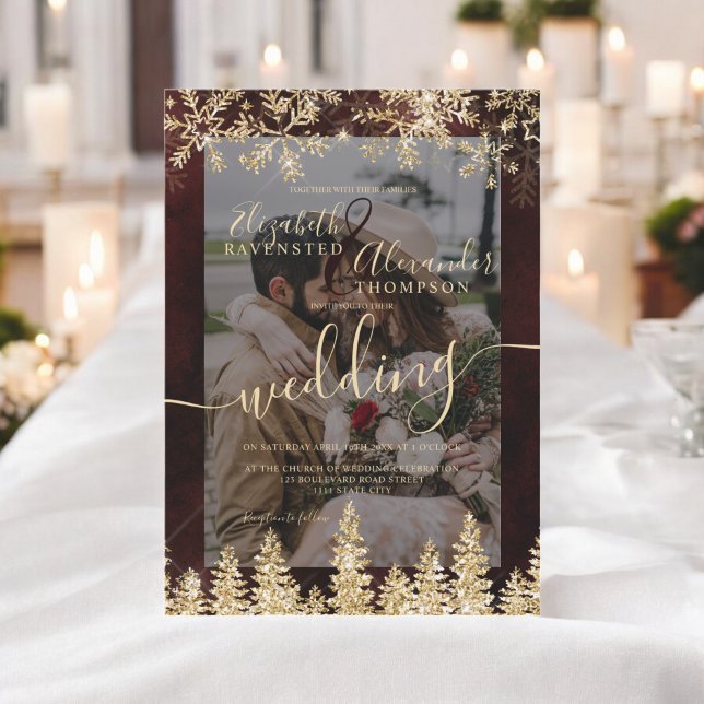 Convite Casamento de Foto de Natal Elegante Dourado Chic W (Elegant Gold Chic Winter Christmas Photo Wedding Invitation)
